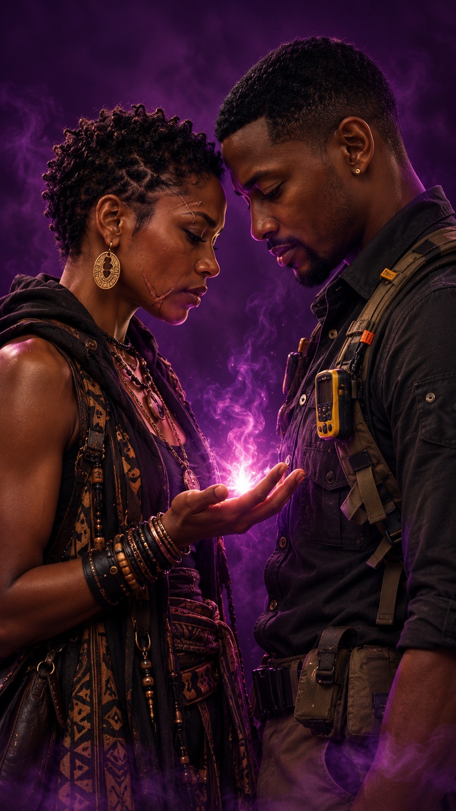 Sent To Curse Him poster — two people facing each other over a glowing light
